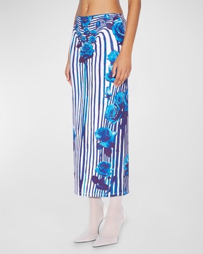 Flower Body Morphing Print Jersey Maxi Skirt