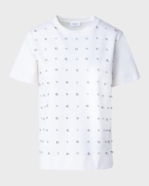 Cotton Jersey T-Shirt with Crystal Studs Embellishments