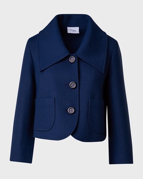 Wool Tricotine Short Jacket with Large Shirt Collar