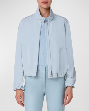 Elizah Taffeta Zip-Up Jacket with Drawcord Hem