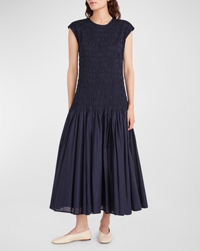 Stijl Smocked Cap-Sleeve Midi Dress