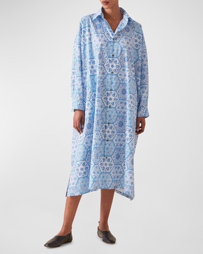 Wide A-Line Printed Shirtdress