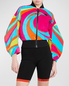 Swirl-Print Velour Bomber Jacket