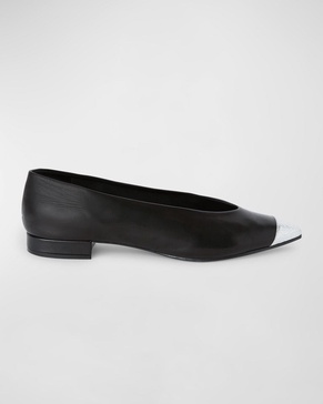 Rebecca Leather Cap-Toe Ballerina Flats