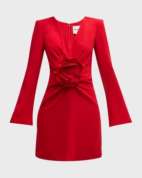 Rose Long-Sleeve Cady Mini Dress