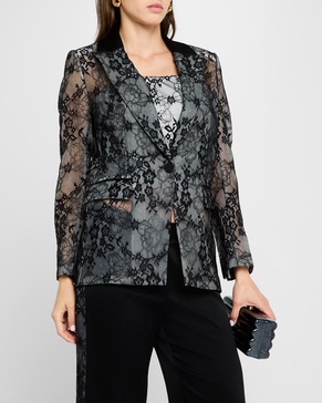 Single-Button Flocked Lace Blazer