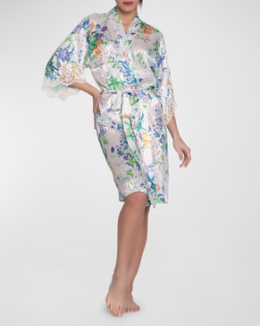 Baisers Legers Floral-Print Lace-Trim Robe