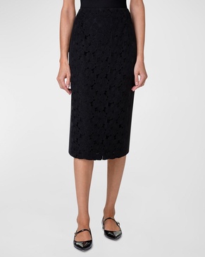 Anemone Embroidered Crepe Pencil Skirt