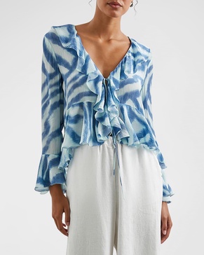 Nicoletta Watercolor Stripe Ruffle Blouse 