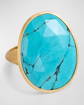 18K Yellow Gold Statement Ring with Turquoise, Size 7