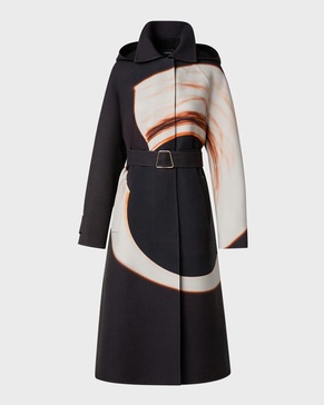 Zeno Loop-Print Belted Wool Hooded Coat With Detachable Vest