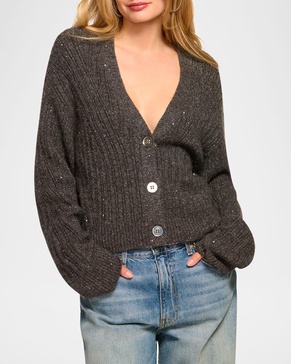 Cornelius Metallic Rib-Knit Cardigan