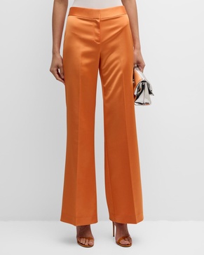 Two-Tone Flare-Leg Satin Back Crepe Pants