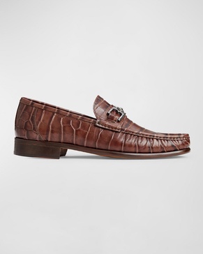 Men's Trieste Croc-Effect Moccasin Bit Loafers