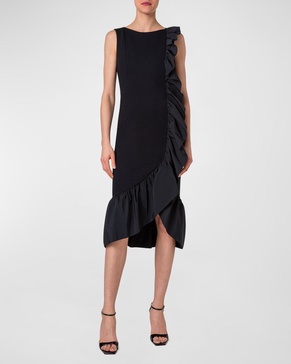 Signature Jersey Midi Dress with Asymmetrical Ruffle Detail