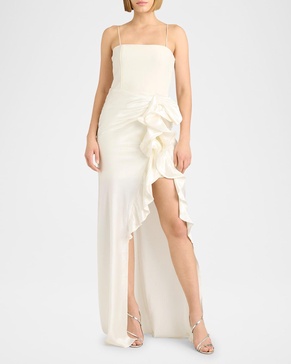 Drina Sleeveless Satin Wrap Gown