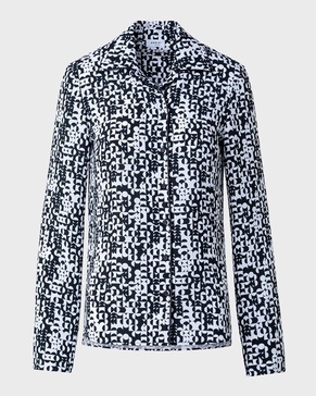 Mini Half Circle Grid-Print Moss Crepe Blouse