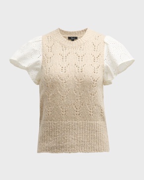 Everly Pointelle Knit Flutter-Sleeve Sweater