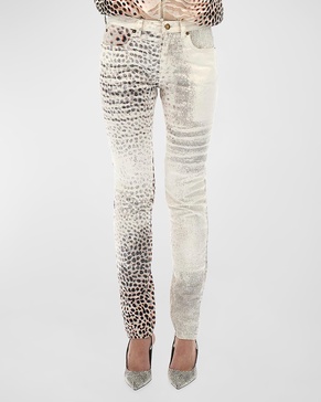 Animal Print Skinny Denim Pants