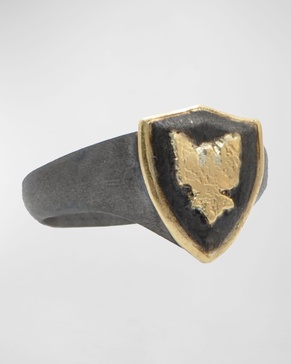 Men's Romero Blackened Griffin Signet Ring w/ 18K Gold