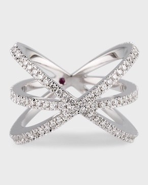 18K White Gold Diamond Double-Crisscross Ring, Size 5-8