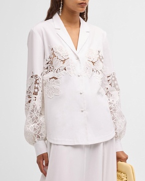 Lace-Inset Button-Down Shirt