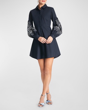 Tate Floral-Embroidered Cotton Mini Shirtdress