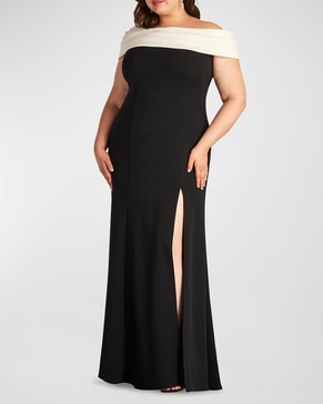 Plus Size Off-Shoulder Two-Tone Column Gown