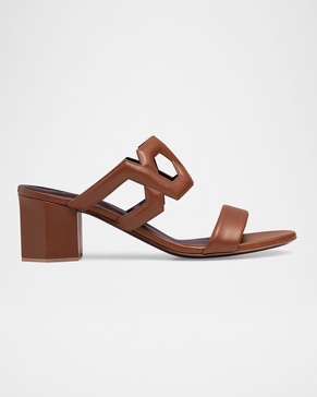 Leather Block-Heel Slide Sandals