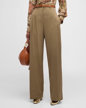 Delvine High-Rise Pleated Wide-Leg Pants