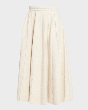 Fumiko Pleated Wool Silk Linen Midi Skirt