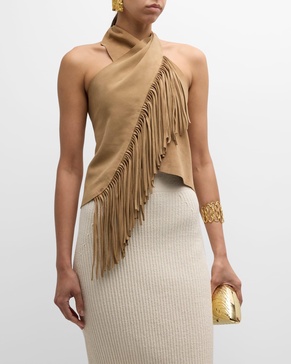 Sonora Fringe-Trim Suede Halter Top