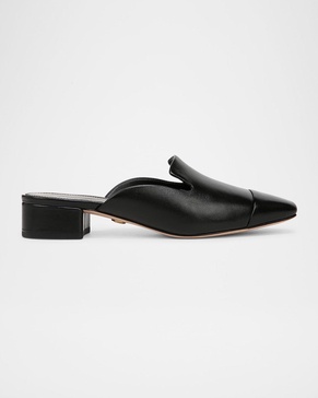 Cecile Leather Cap-Toe Loafer Mules