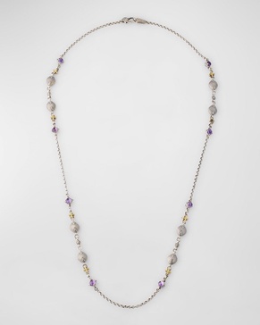 Silver and Gold Amethyst Necklace, 28"L