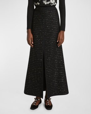 Paillette Tweed Slit Maxi Skirt