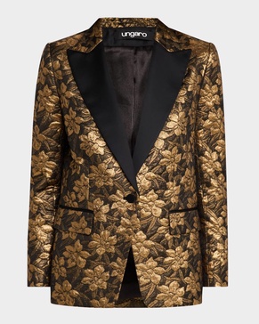 Single-Button Metallic Floral Jacquard Blazer