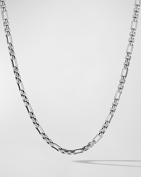 3mm Men's Open Station Box Chain Necklace in Silver