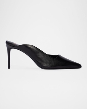 Asymmetrical Leather Stiletto Mule Pumps