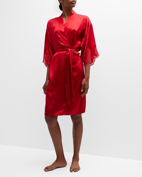 Splendeur Lace-Trim Silk-Blend Robe