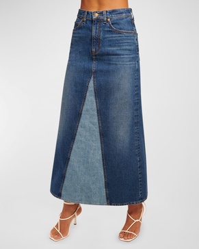 Jannie Two-Tone Denim Midi Skirt