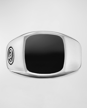 Men's Exotic Stone Signet Ring in Silver, 14mm