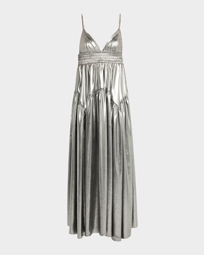 Metallic Gathered Peplum Maxi Camisole Dress