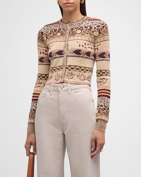 Liza Cropped Mixed-Pattern Cardigan