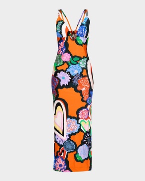 Heart-Print Strappy Maxi Dress