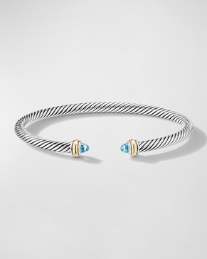 Cable Bracelet with Gemstone in Silver with 18K Gold, 4mm