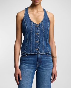 Button-Front Denim Vest 