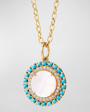 Mother-Of-Pearl Turquoise & Diamond Pendant Necklace