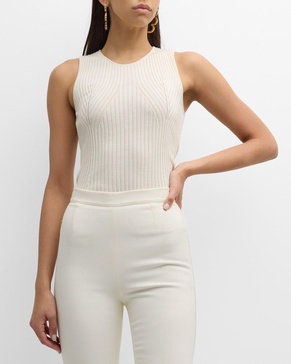 Silk-Cashmere Rib Knit Tank Top