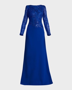 A-Line Sequin Lace & Crepe Gown