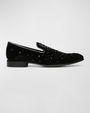 Men's Crystal-Embellished Velvet Loafers